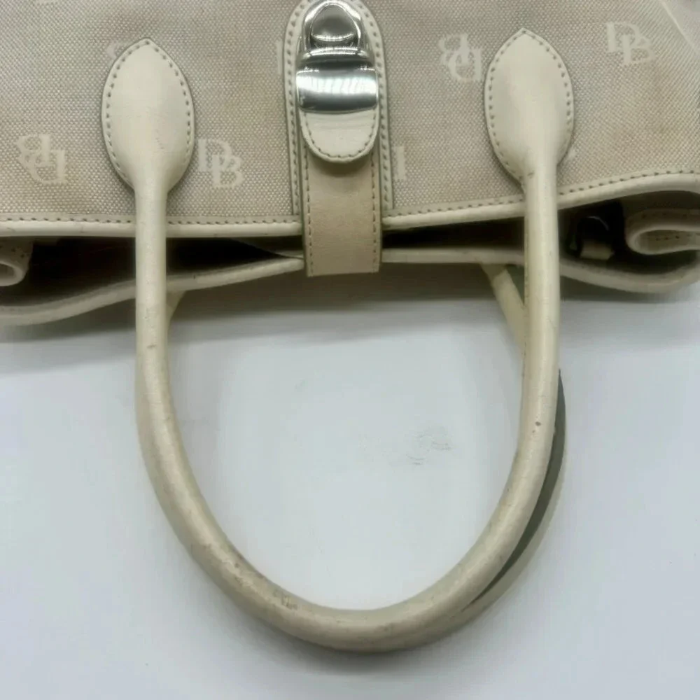 Dooney & Bourke DB Monogram Logo Purse Off White Ivory Canvas Leather Top Handle